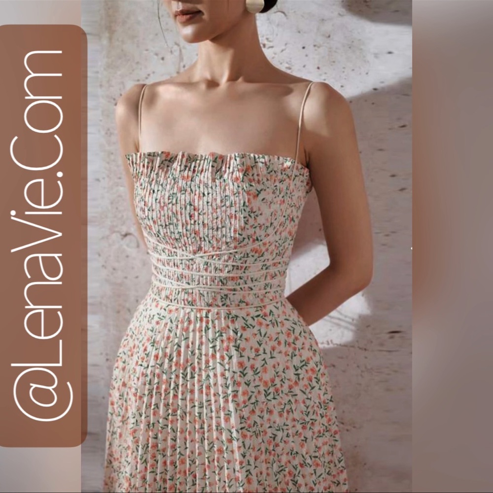 Peteiolè Dusk Runway Midi Dress With Faux Tie Empire Waist + Spaghetti Straps - Picture 3 of 12